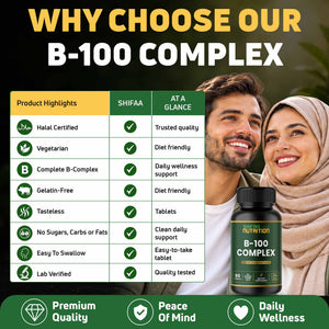 vitamin b complex tablets b12 b6 folic acid b1 b2 b3 biotin choline inositol complete formula