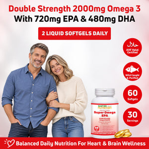 Pack of 3 - Halal Super Omega-3 2000mg Soft Gels, 720mg EPA & 480mg DHA – 30-Day Supply - SHIFAA NUTRITION