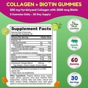 Collagen biotin gummy supplement with Hydrolyzed Collagen Vitamin C Vitamin E Biotin Zinc and Sodium for adult routines daily