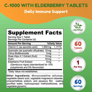 Halal Vitamin C Tablets for Adults, 1000mg - 60 Days Supply of Immune Support & Overall Wellness - SHIFAA NUTRITION