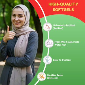 Pack of 3 - Halal Super Omega-3 2000mg Soft Gels, 720mg EPA & 480mg DHA – 60-Day Supply - SHIFAA NUTRITION