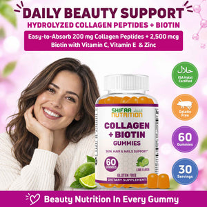 Collagen biotin gummy supplement with Hydrolyzed Collagen Vitamin C Vitamin E Biotin Zinc and Sodium for adult routines daily