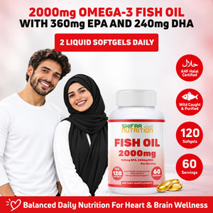 halal fish oil omega 3 supplement epa dha capsules 2000mg clean potent 120 softgels 60 servings