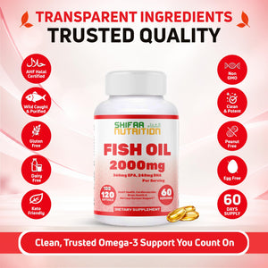 omega 3 fish oil 2000mg capsules epa dha supplement halal fish oil 120 softgels 60 servings