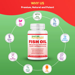 Halal Omega 3 Fish Oil for Adults, 2000mg – 50 Days Supply – Heart & Brain Support - SHIFAA NUTRITION