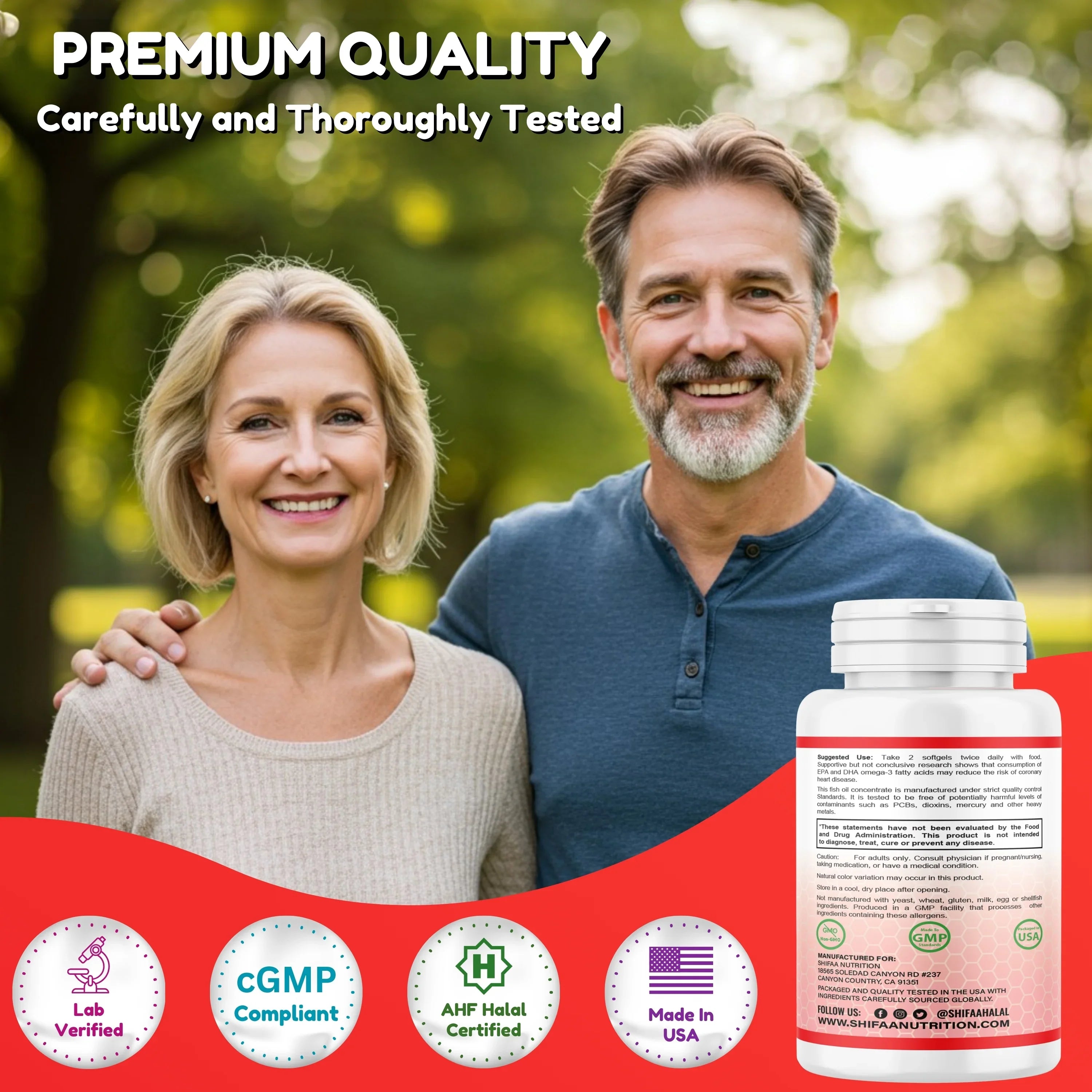 Halal Omega 3 Fish Oil for Adults, 2000mg – 50 Days Supply – Heart & Brain Support - SHIFAA NUTRITION