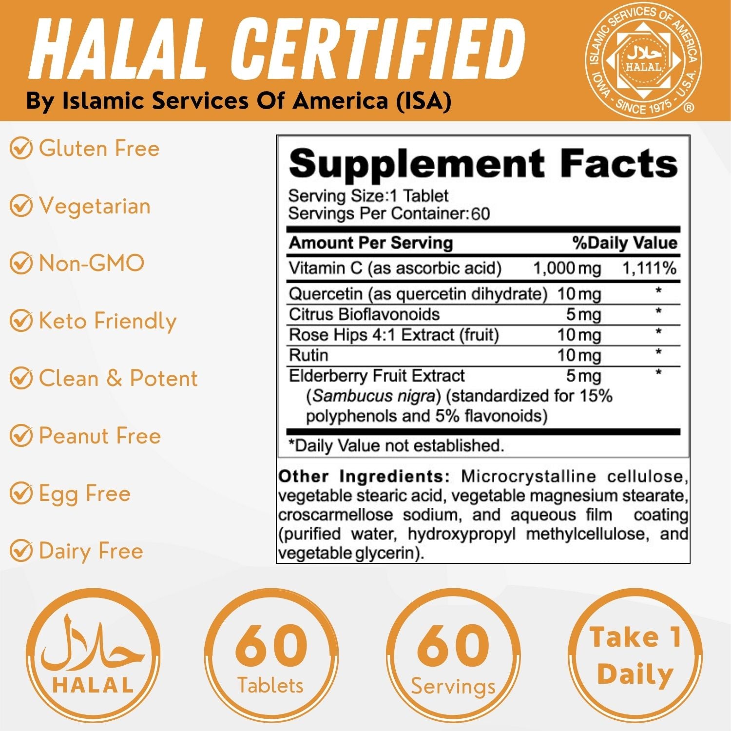 Halal Vitamin C 1000 With Elderberry Tablets