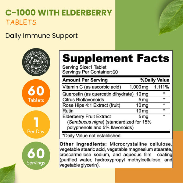 Halal Vitamin C 1000 With Elderberry Tablets – SHIFAA NUTRITION