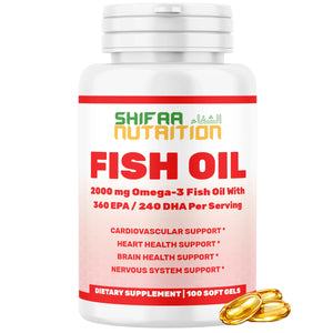 Halal Omega 3 Fish Oil for Adults, 2000mg – 50 Days Supply – Heart & Brain Support - SHIFAA NUTRITION