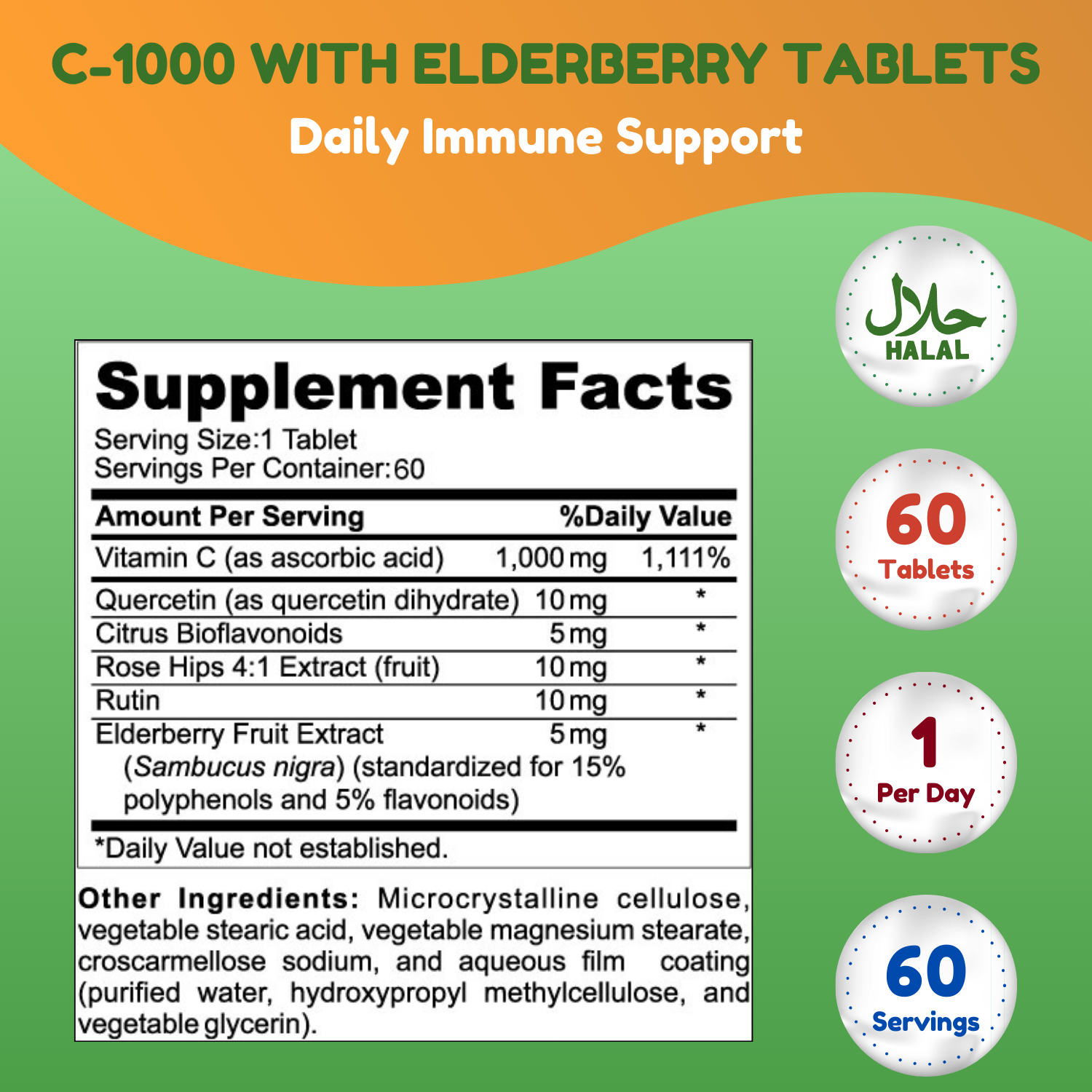 Halal Vitamin C 1000 With Elderberry Tablets