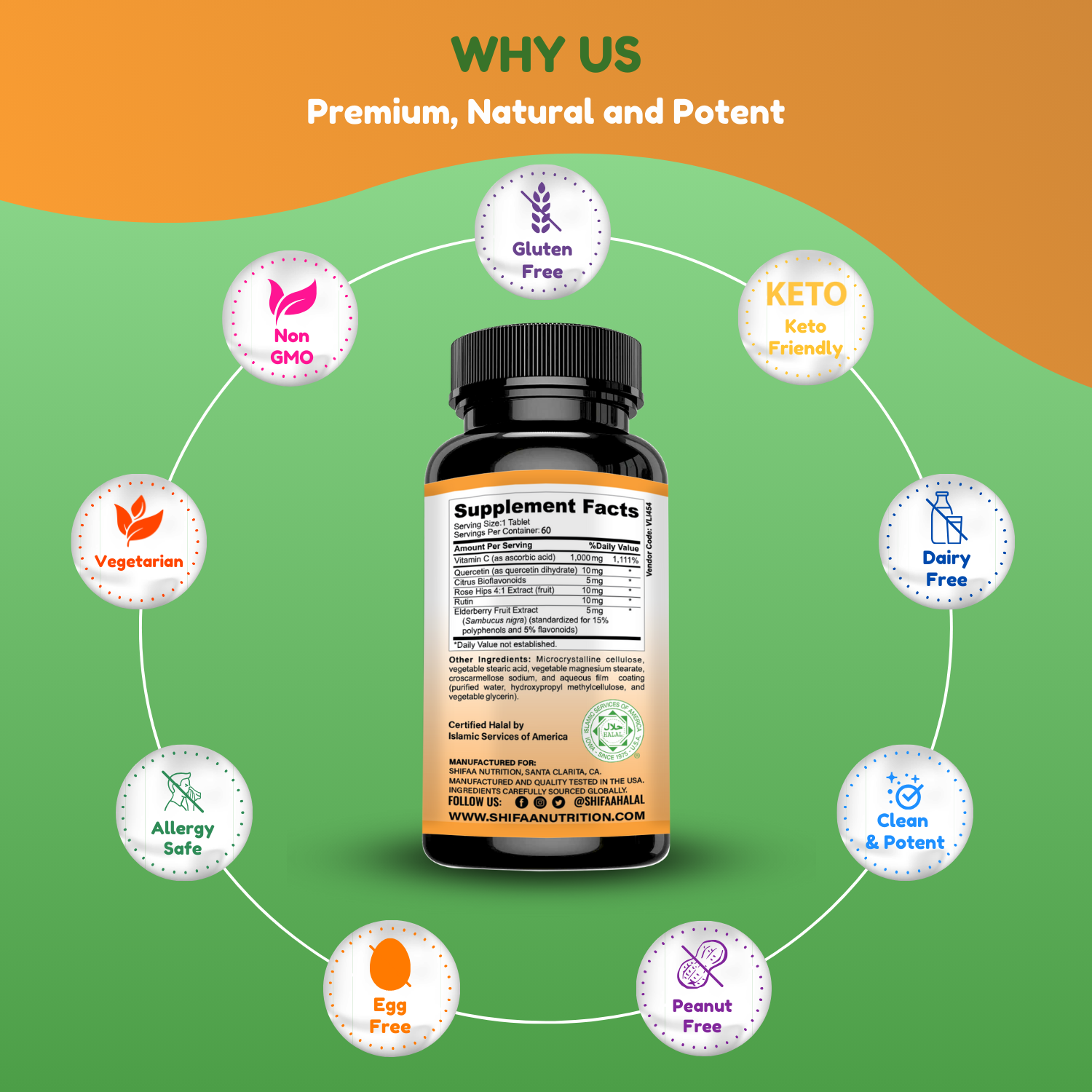 Halal Vitamin C 1000 With Elderberry Tablets