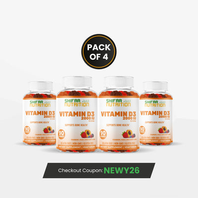 Pack of 4 - Halal Vitamin D3 Gummies – 45 Servings for Adults, 90 Servings for Kids