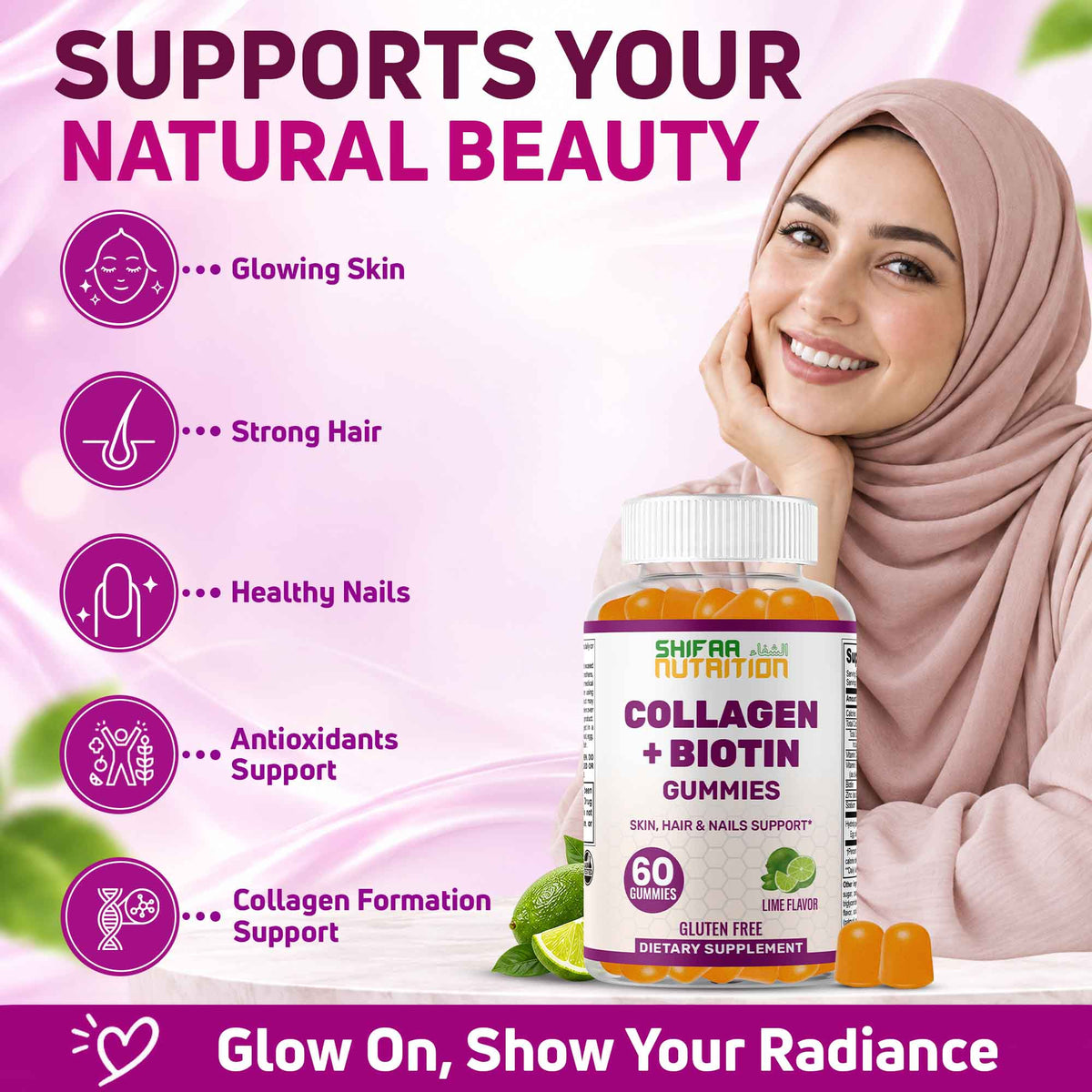 Gluten-free non-GMO collagen biotin gummies with dairy-free soy free dietary details deta
