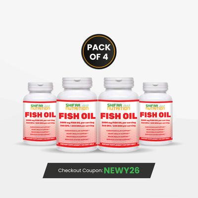 Pack of 4 - Halal Omega 3 Fish Oil for Adults, 2000mg – 50 Days Supply – Heart & Brain Support